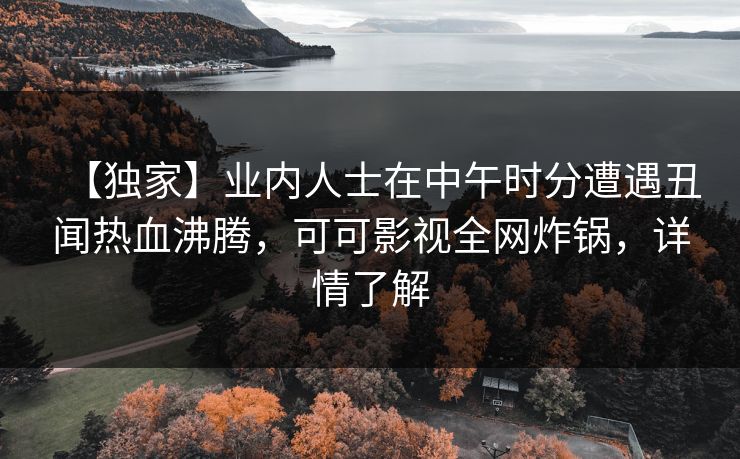 【独家】业内人士在中午时分遭遇丑闻热血沸腾，可可影视全网炸锅，详情了解
